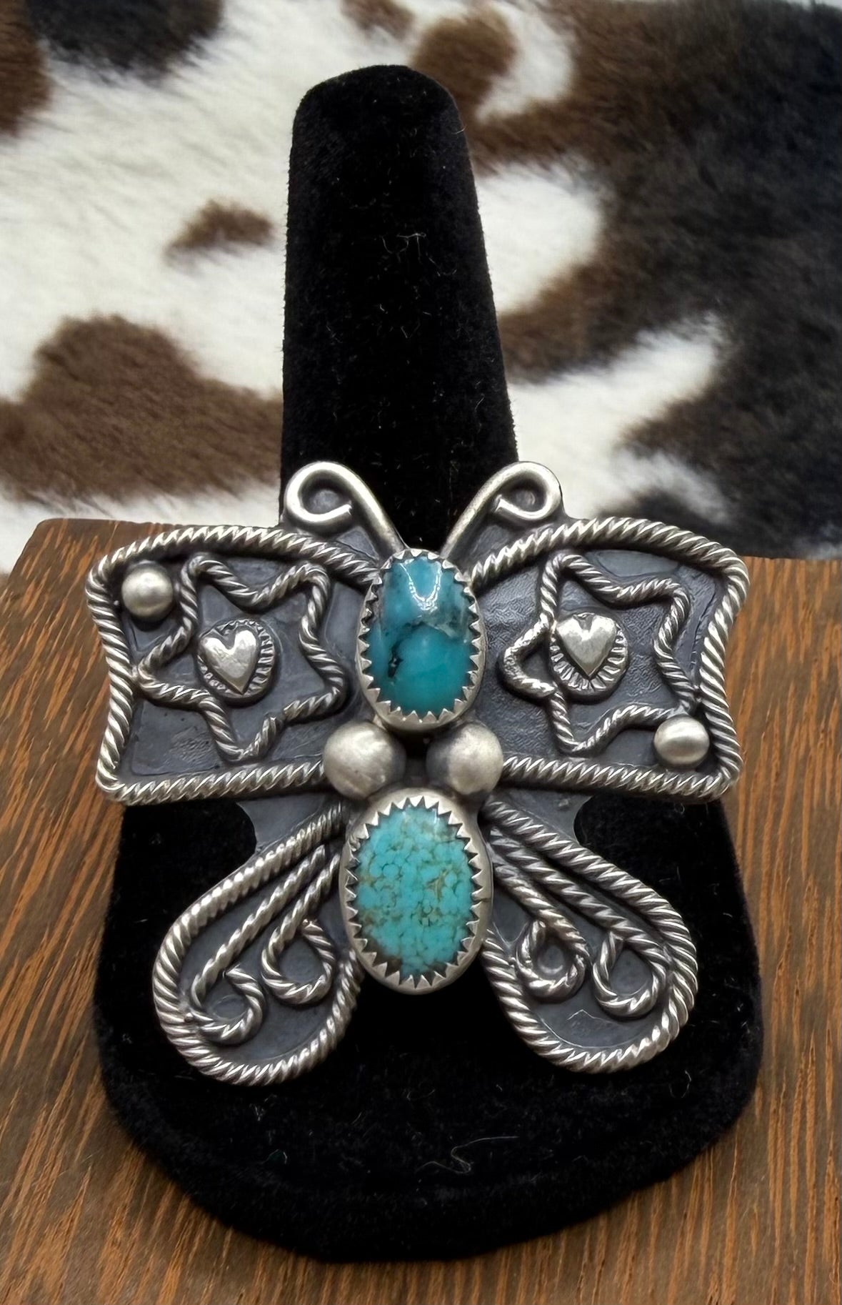 Navajo Handmade Butterfly Turquoise Ring By Ronnie Martinez