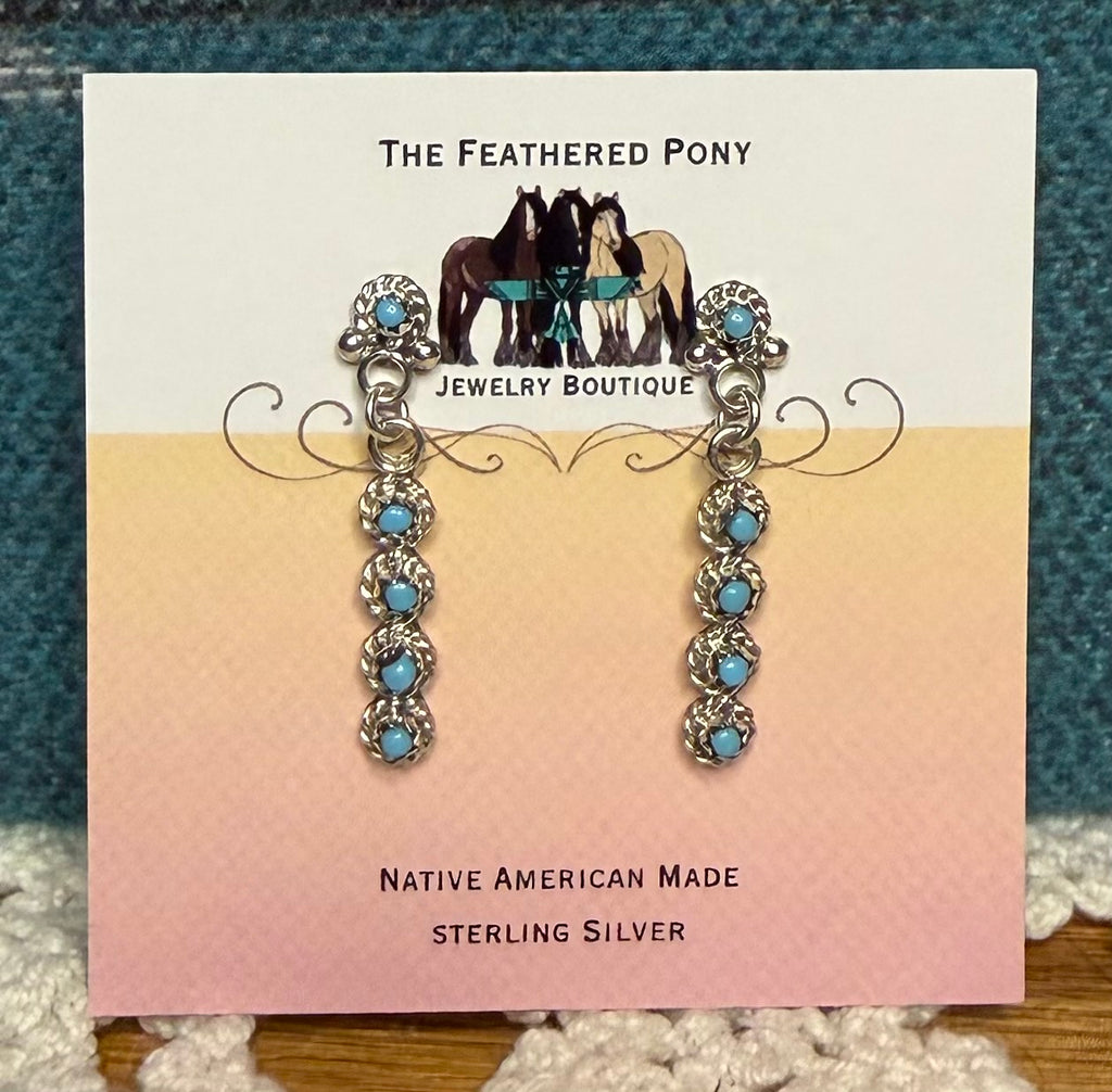 Zuni Made Sleeping Beauty Turquoise Dangle Earrings By Micheal Gechache