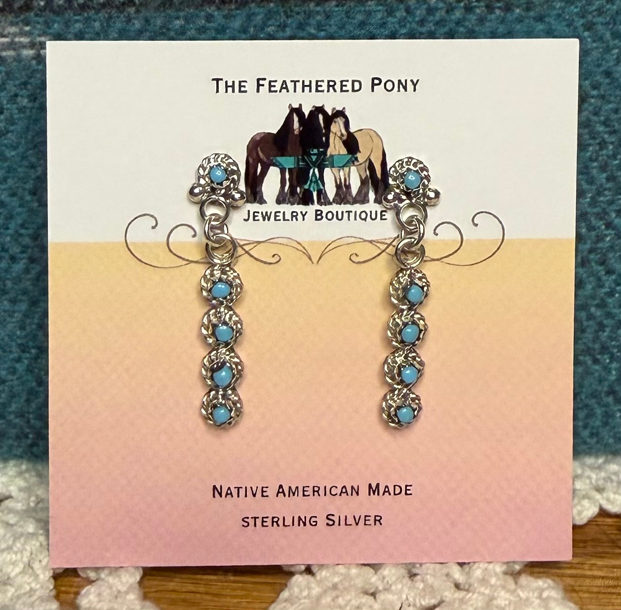 Zuni Made Sleeping Beauty Turquoise Dangle Earrings By Micheal Gechache