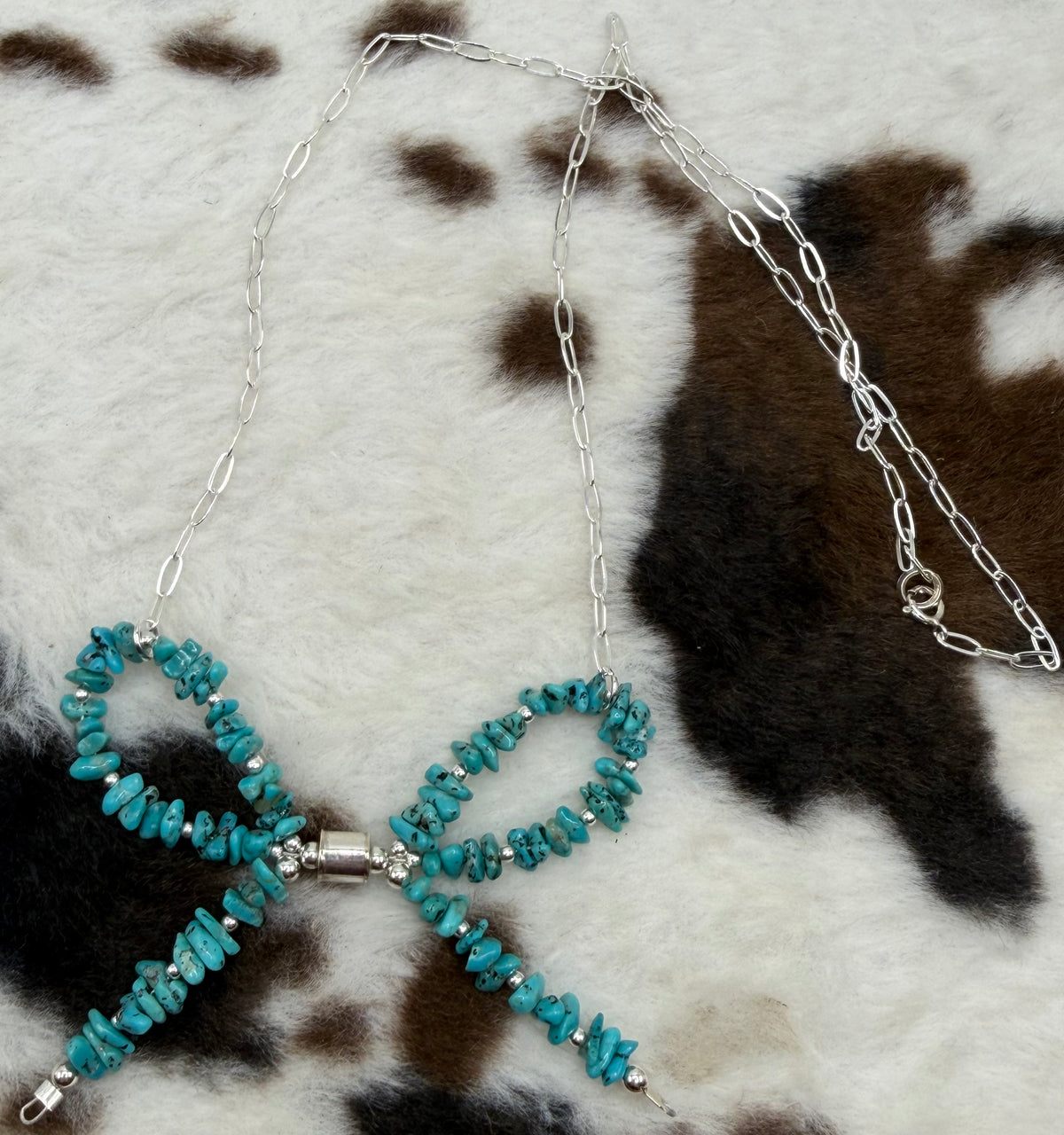 Navajo Handmade Bow Machine Made pearl and Turquoise Necklace by Larry Curley