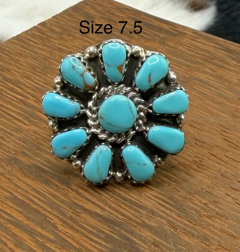 Navajo Handmade Turquoise Cluster Rings by Julianna Benally