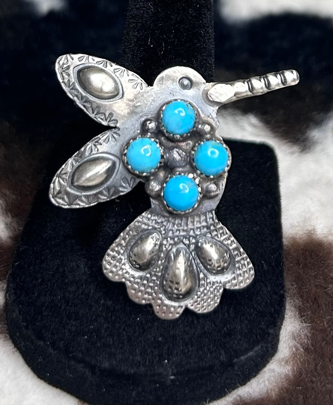 Navajo Handmade Turquoise Humming Bird Ring Adjustable by Tim Yazzie