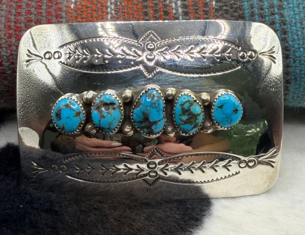Navajo Kingman Turquoise Buckle by Jolene Begay