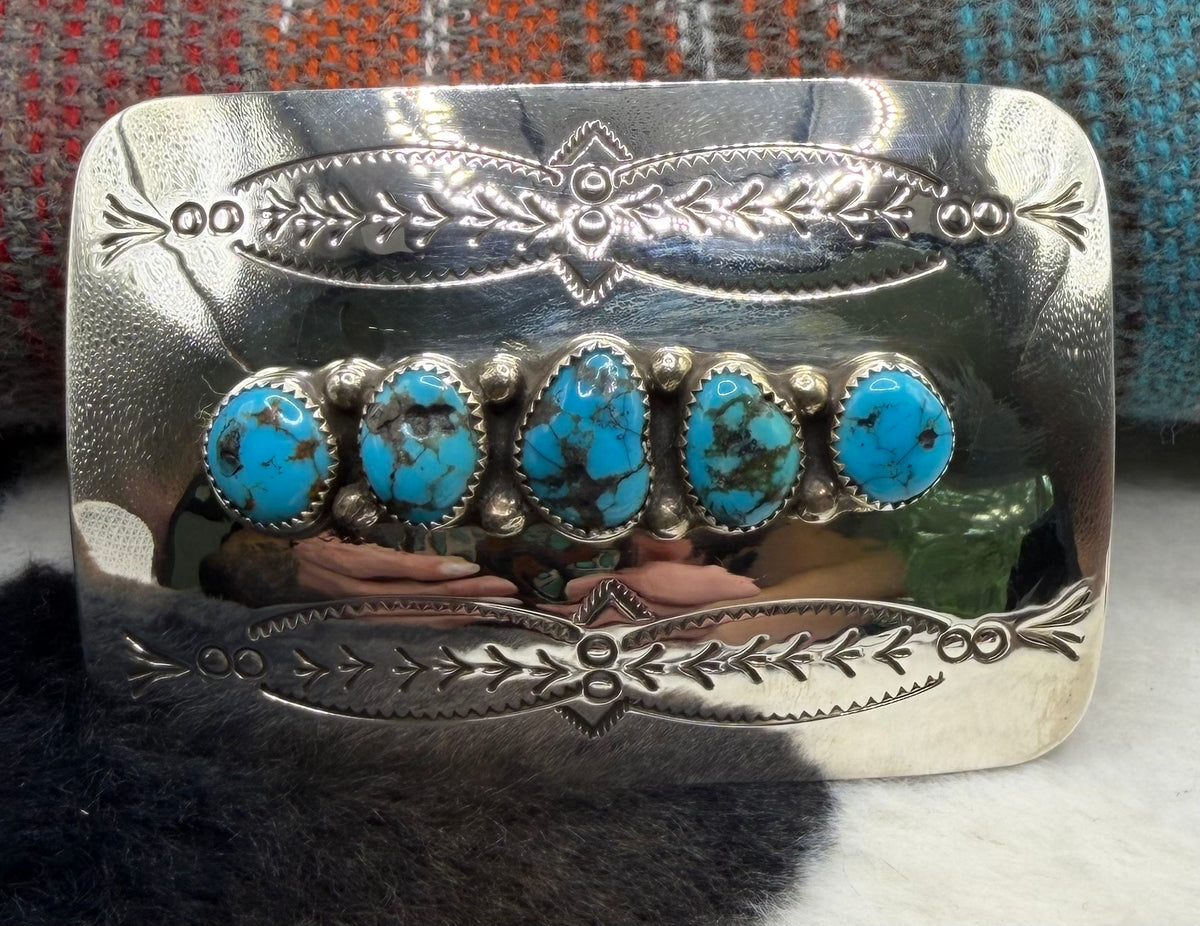 Navajo Kingman Turquoise Buckle by Jolene Begay