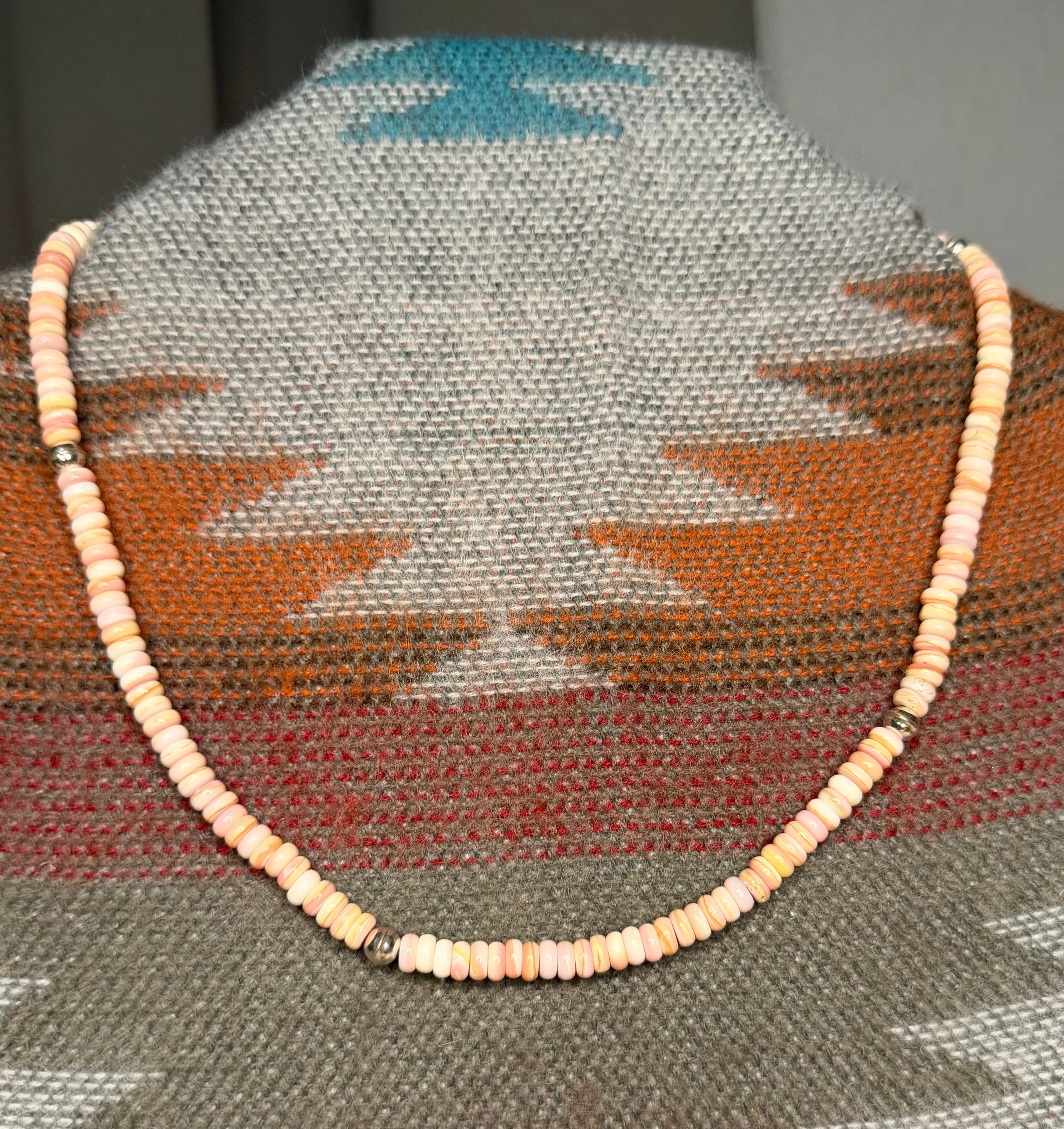 Navajo Made Pink Conch Seamed Pearl Beaded Necklace by Gerald Benally