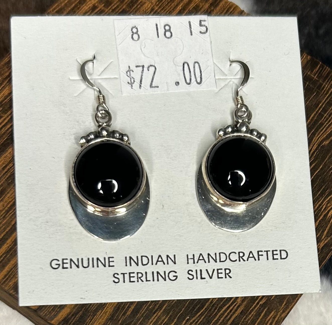 Navajo Handmade Black Onyx Dangle Earrings Burt and Katherine Francisco