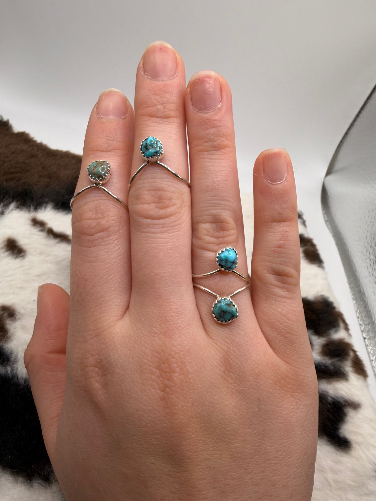 Navajo Handmade “V” Turquoise Rings by Dorothy Yazzie
