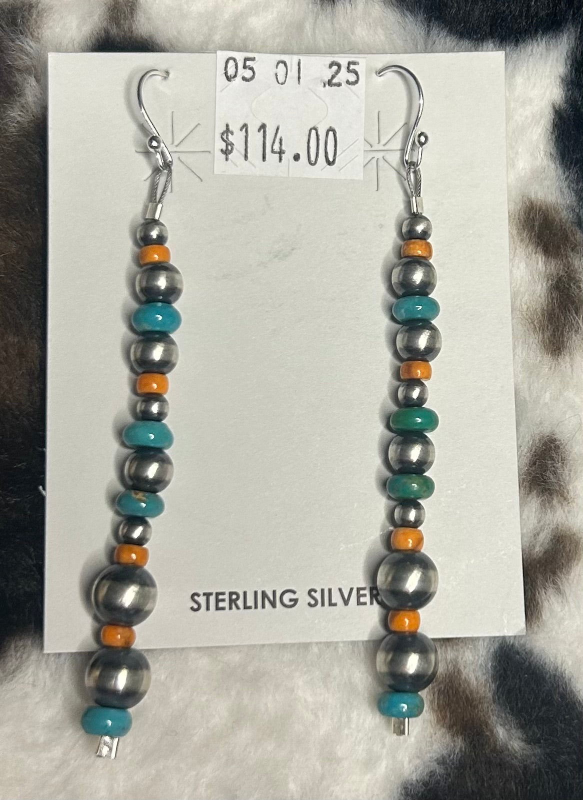 Sterling Silver Machine Made Pearl Turquoise and Spiny Oyster Earrings
