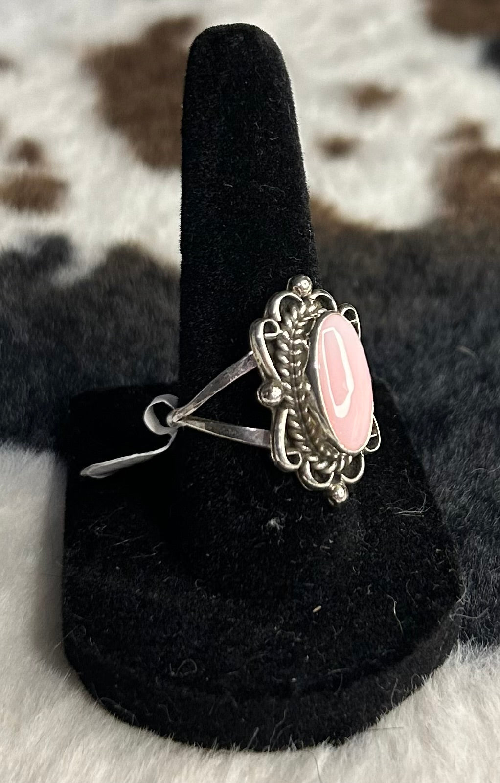 Navajo Handmade Pink Conch Ring By Priscilla Smith Size 7.5