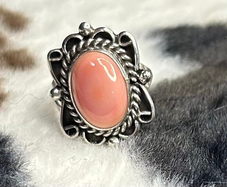 Navajo Handmade Pink Conch Ring Size 7 By Vanessa Begay