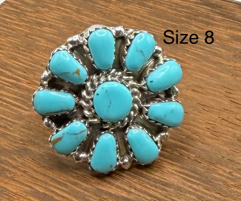 Navajo Handmade Turquoise Cluster Rings by Julianna Benally
