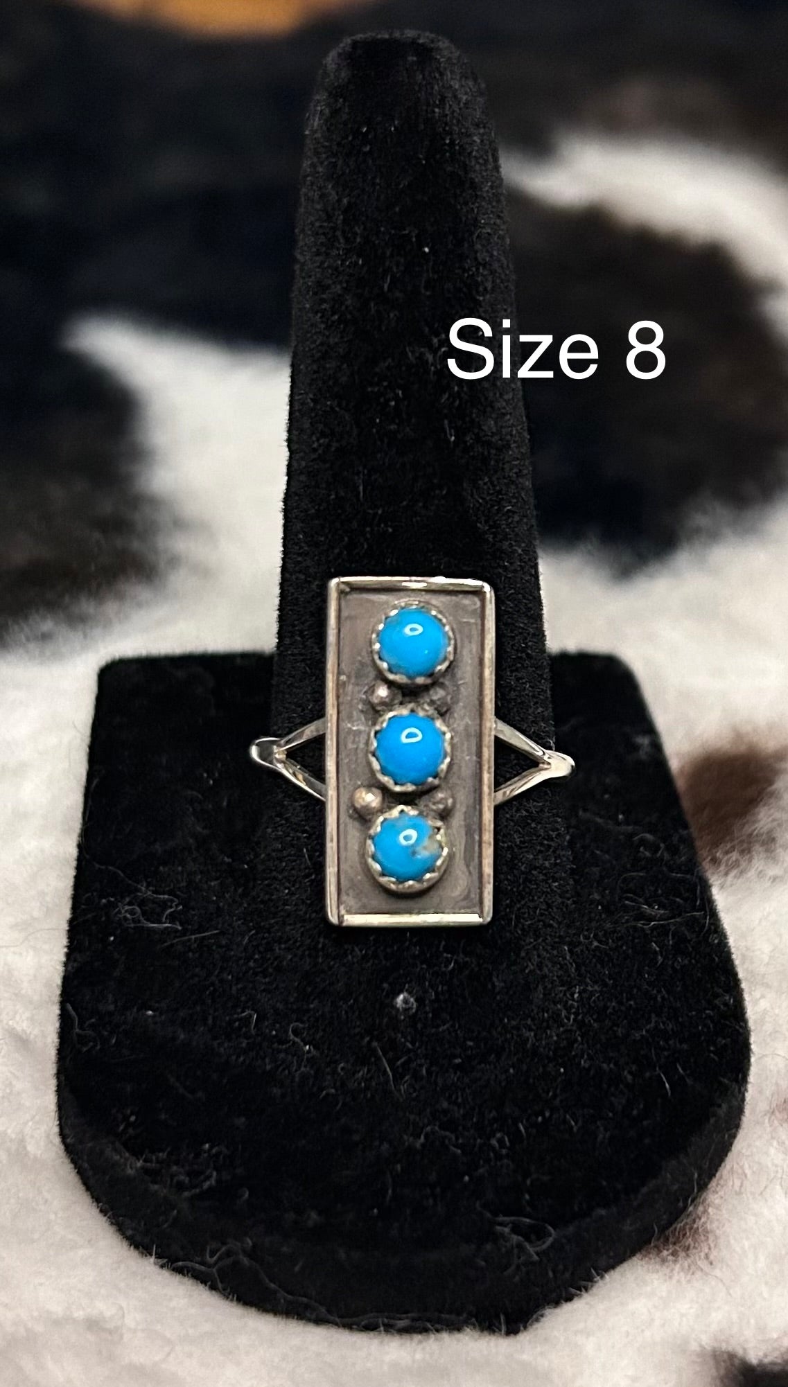 Navajo Handmade Kingman 3 stone turquoise ring by Theresa Kinsel
