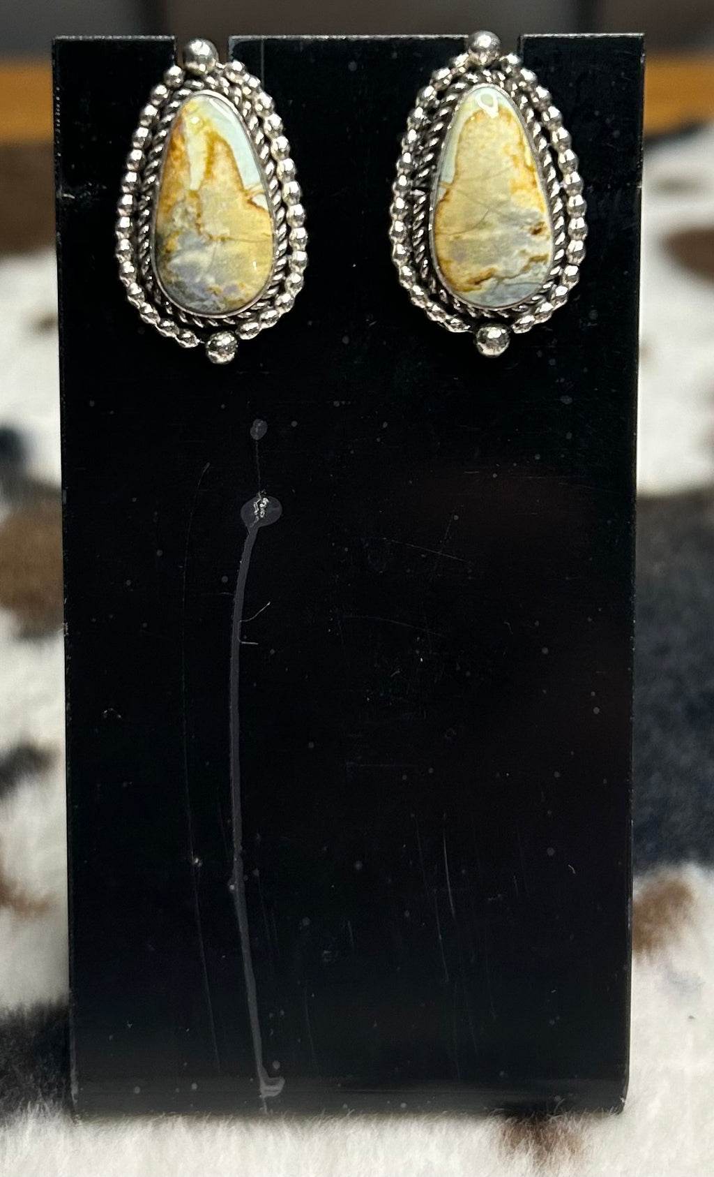 Navajo Handmade New Lander Variscite Stud Earrings by Albert Dawes
