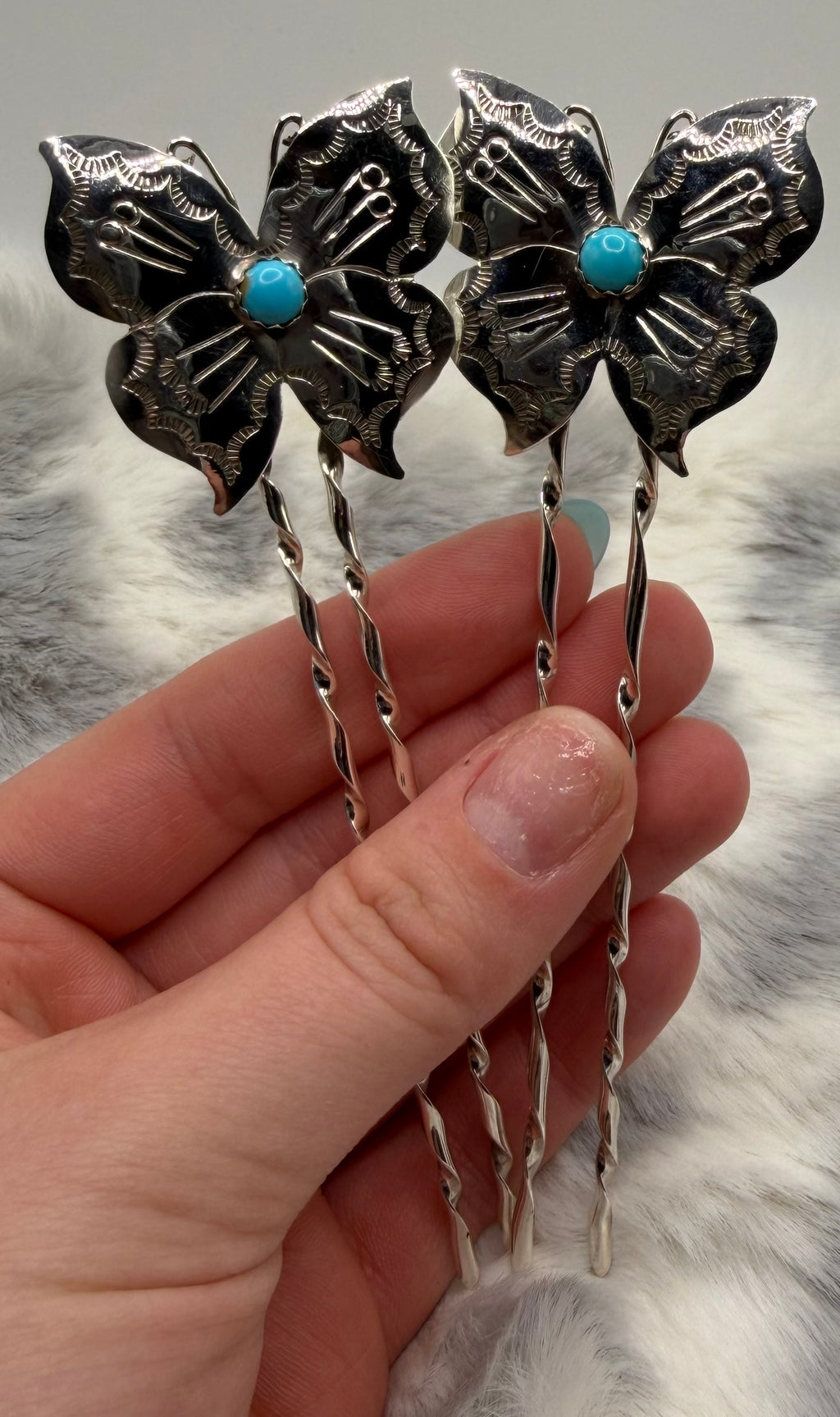 Navajo Made Butterfly Hair Pins by Jeffrey Castillo