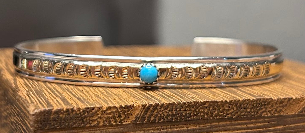 Navajo Handmade Turquoise and Gold-Filled
Sterling Bracelet by Juanita Pino