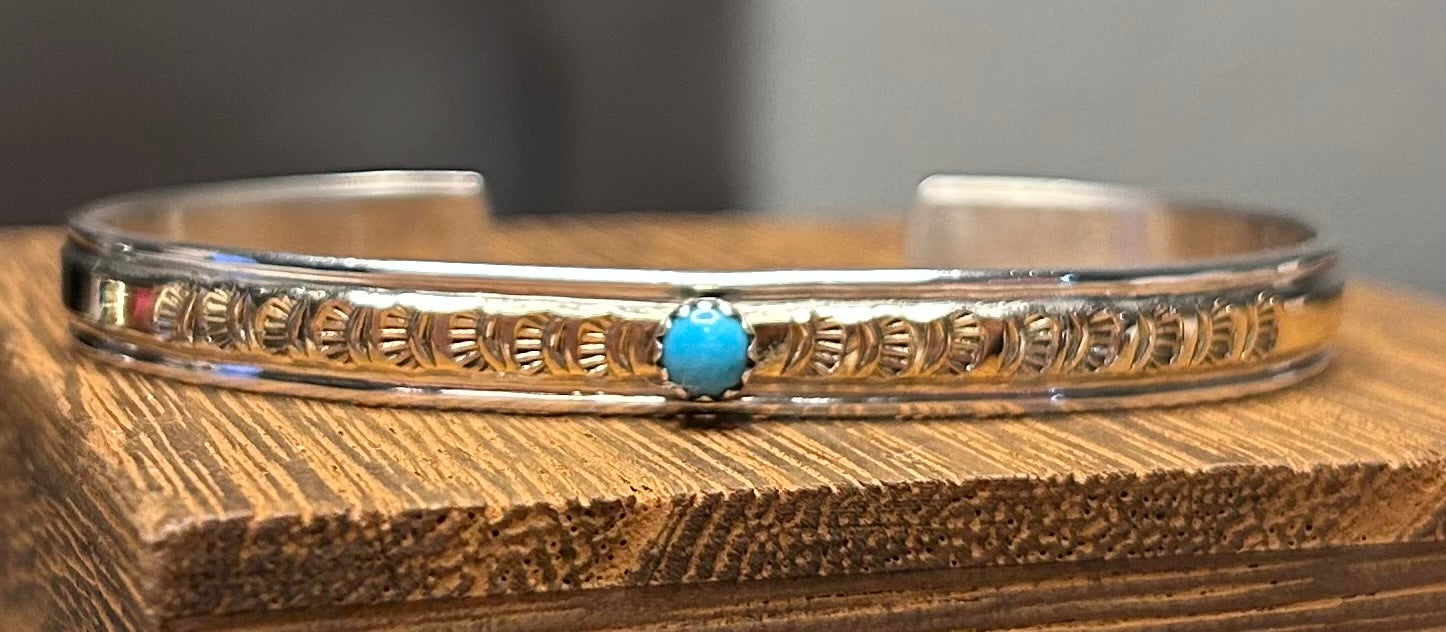 Navajo Handmade Turquoise and Gold-Filled
Sterling Bracelet by Juanita Pino