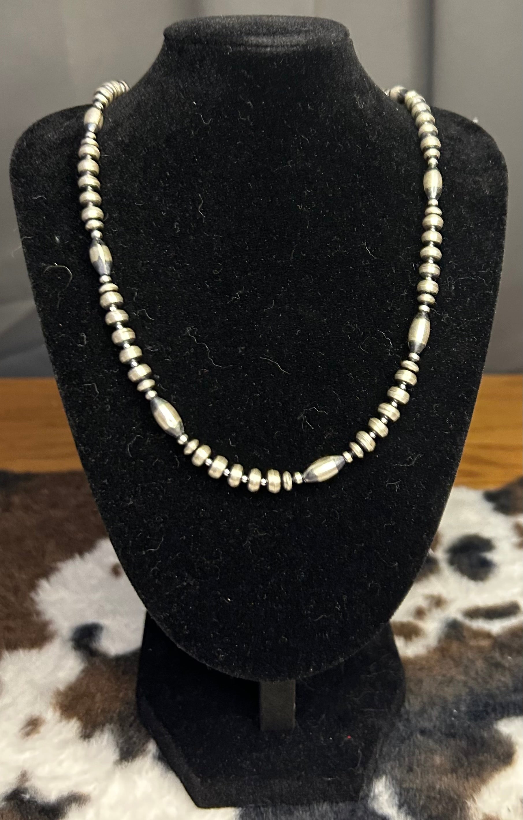 Sterling Silver Machine Made Pearl and Torpedo Beaded Necklace 20” on a 2 inch extender