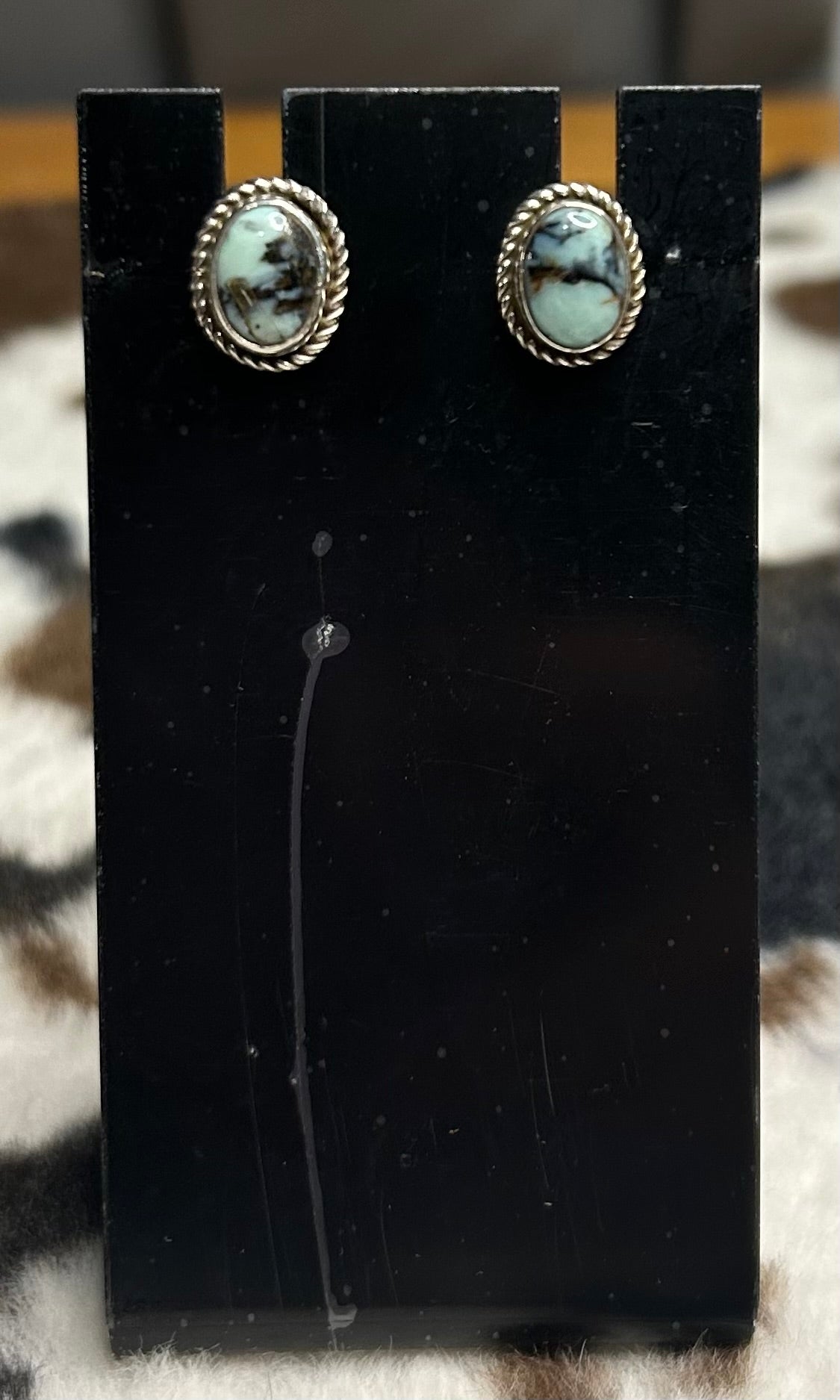 Navajo Handmade New lander Variscite Stud Earrings by Lee Sandoval