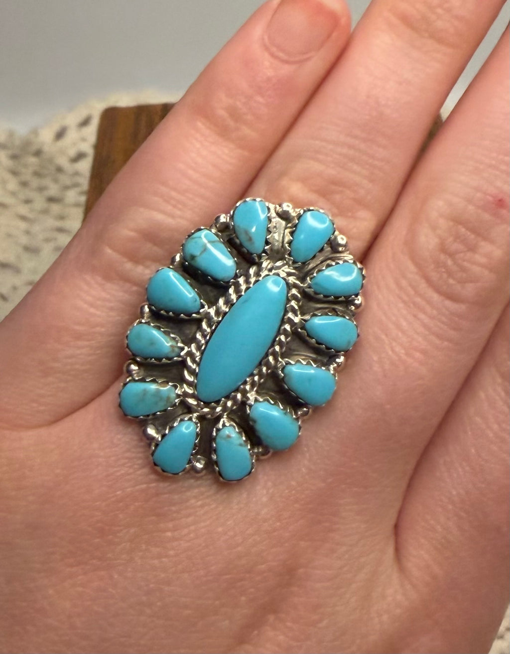 Navajo Handmade Turquoise Ring by Tamara Benally Size 6