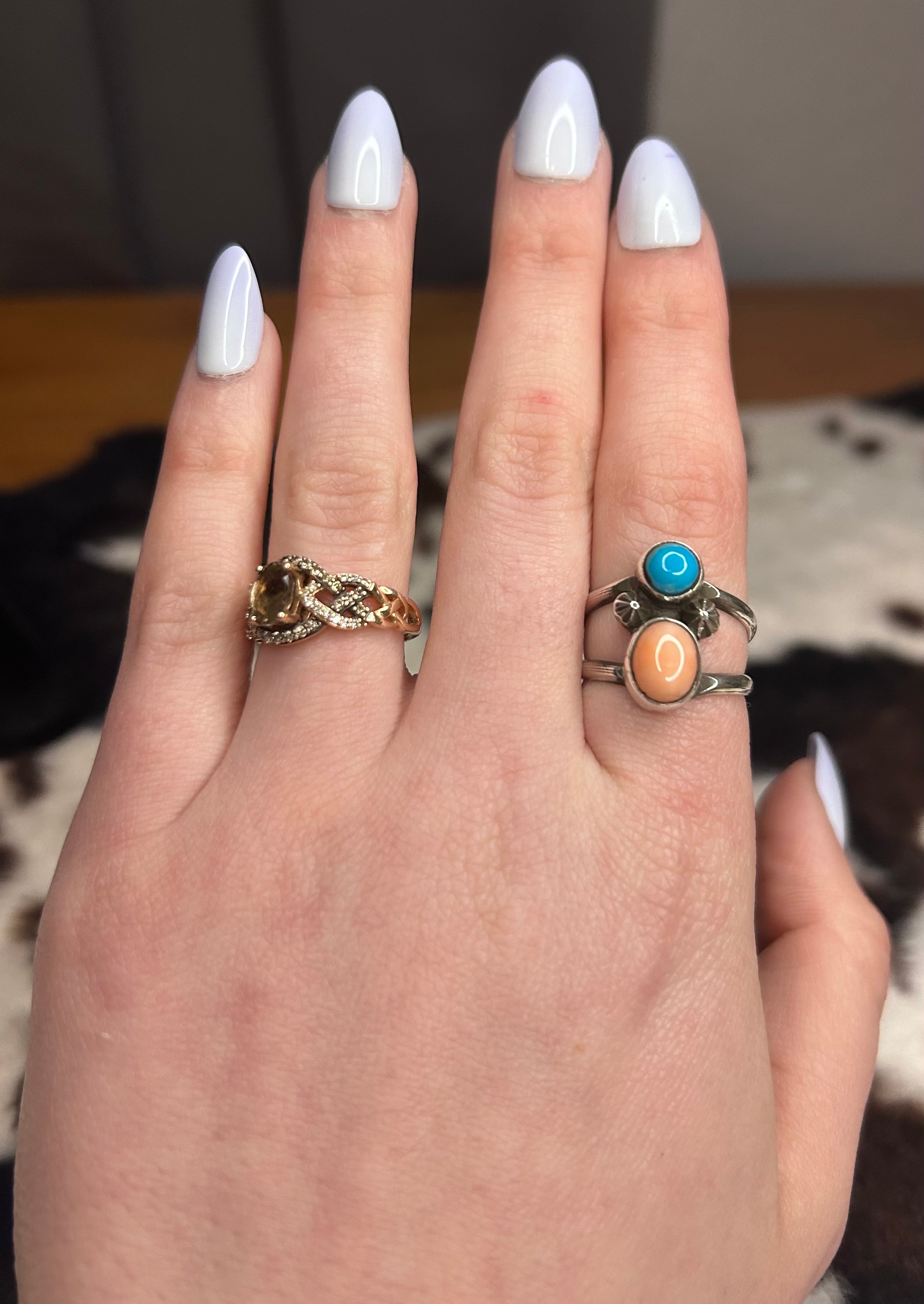 Navajo Handmade Pink Coral and Turquoise Ring by Adrian Yazzie