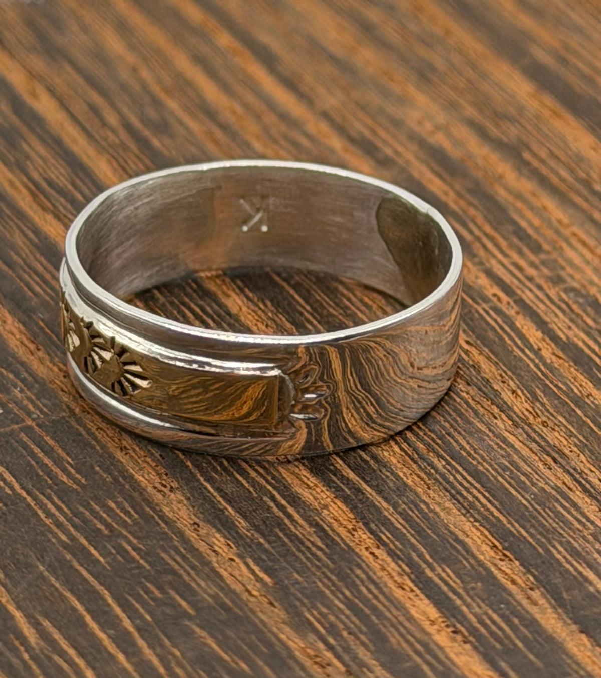 Navajo Handmade Sterling and 14k Gold Filled Ring by Juanita Pino size 7