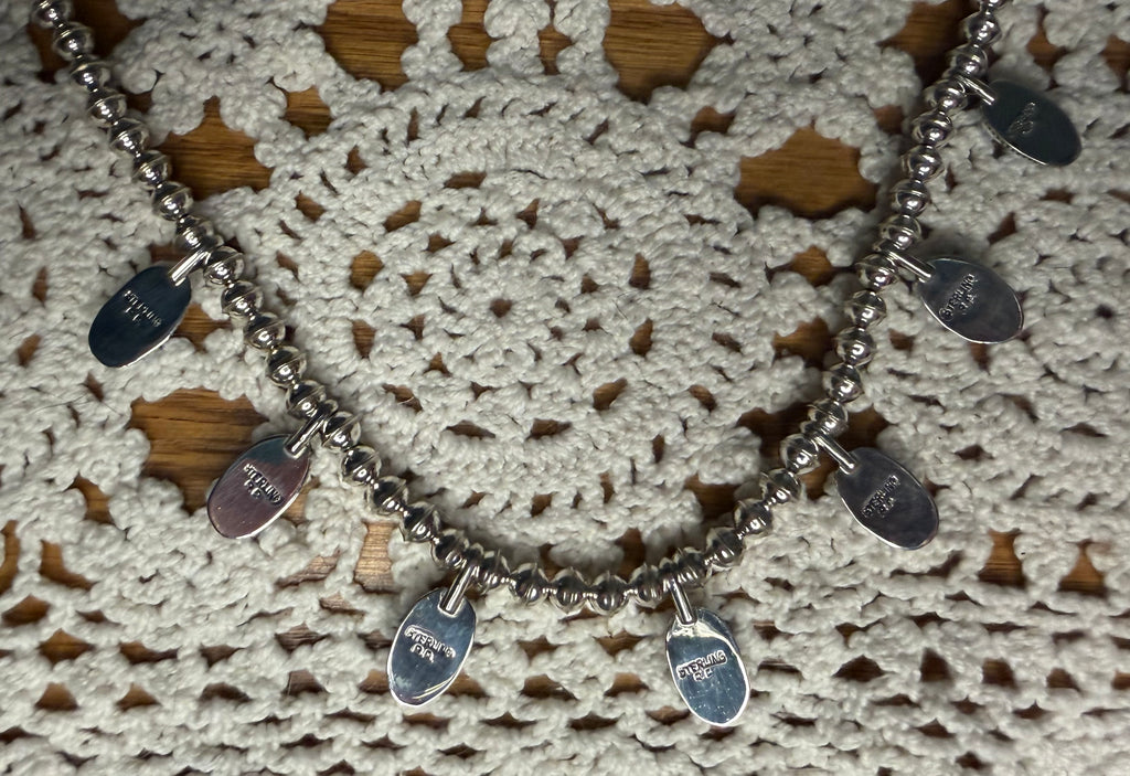 Navajo Made  Light Blue Opal Seamed Pearl Beaded Necklace By Renell Chaco Perry