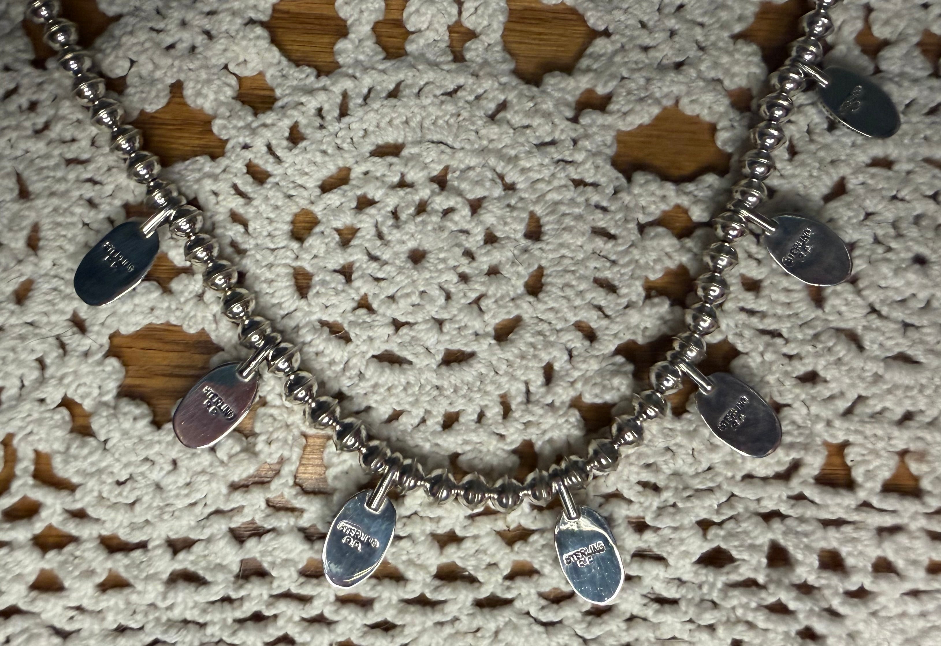 Navajo Made  Light Blue Opal Seamed Pearl Beaded Necklace By Renell Chaco Perry