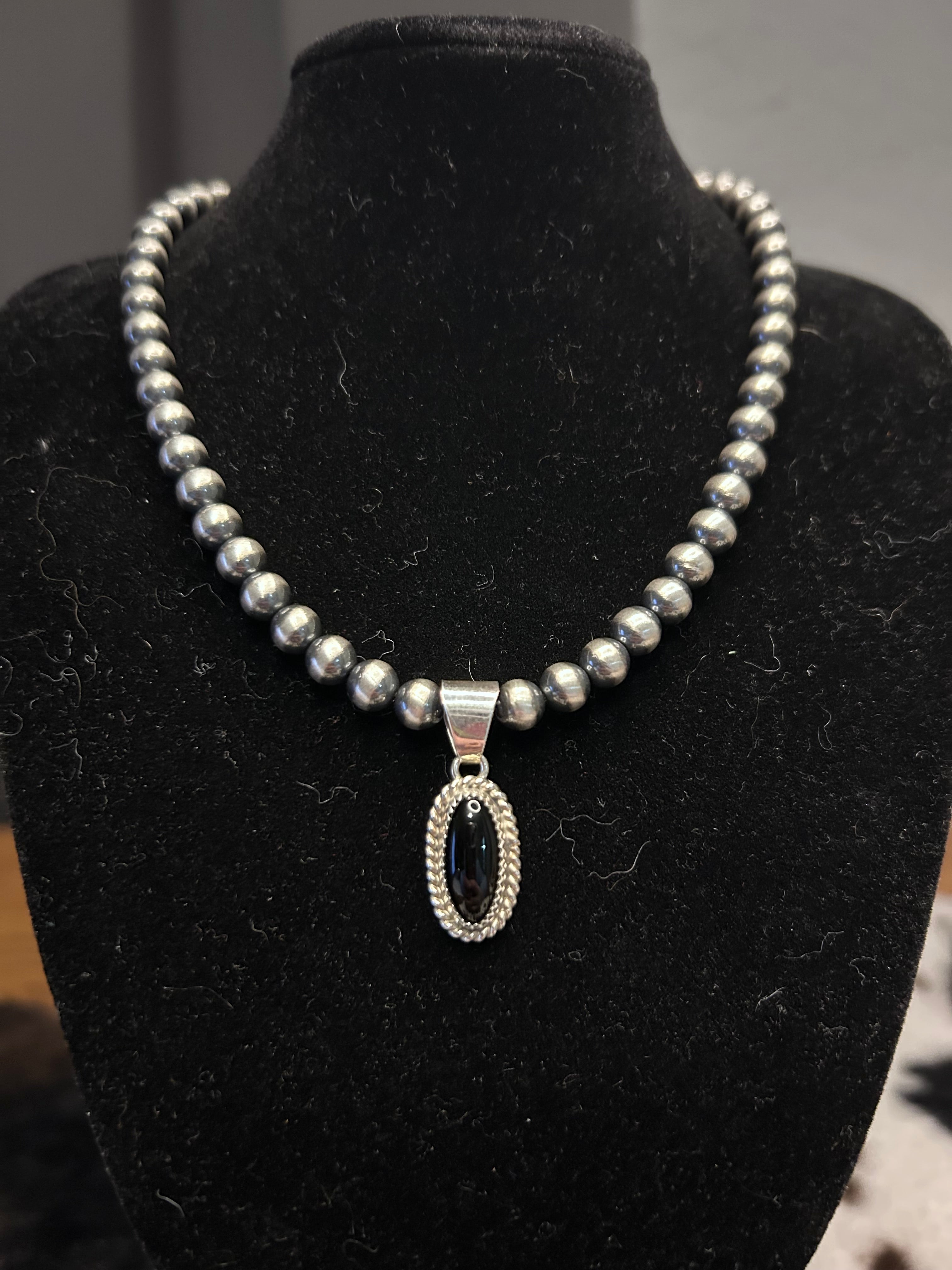 Navajo Handmade Black Onyx Pendant by Jaderra Frank