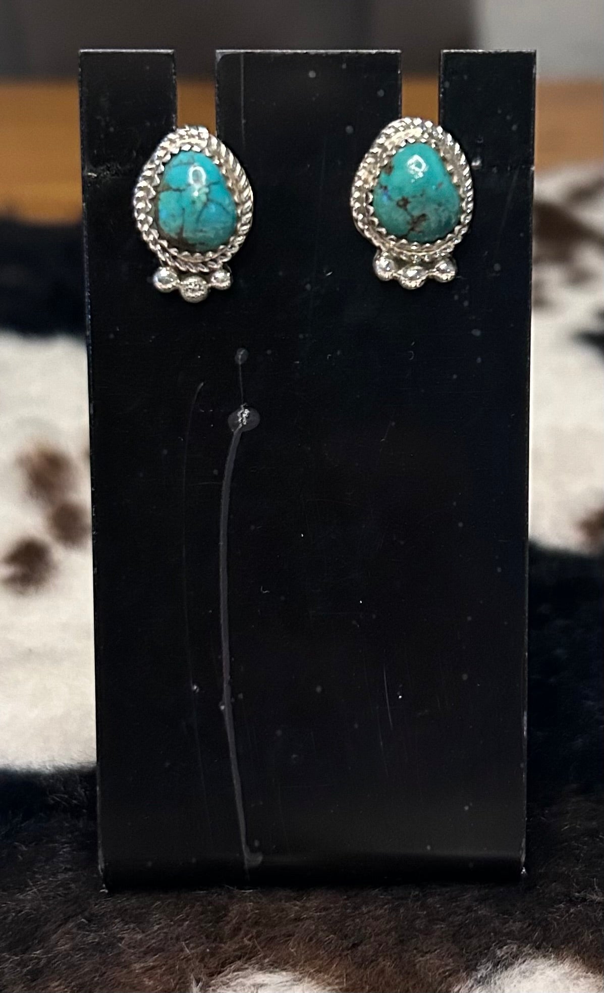 Navajo Handmade Kingman Turquoise Stud Earrings by Victor Nez