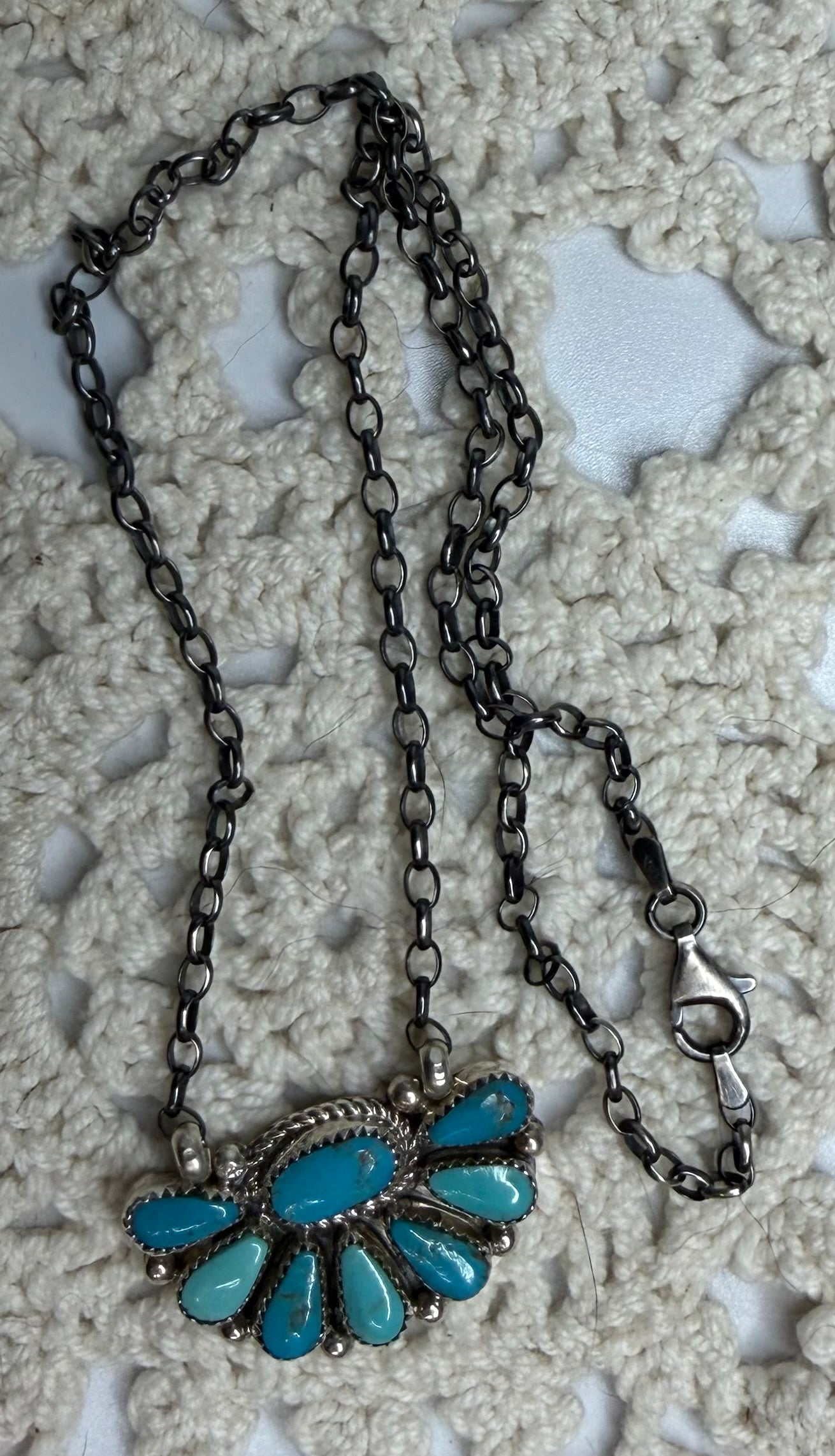 Zuni Handmade Kingman Turquoise Half Cluster Necklace by Alicia Wilson