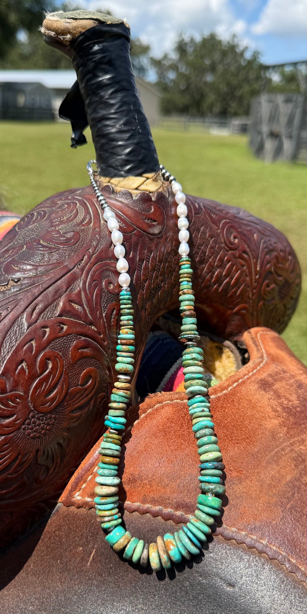 Machine Made Pearl and Turquoise Necklace