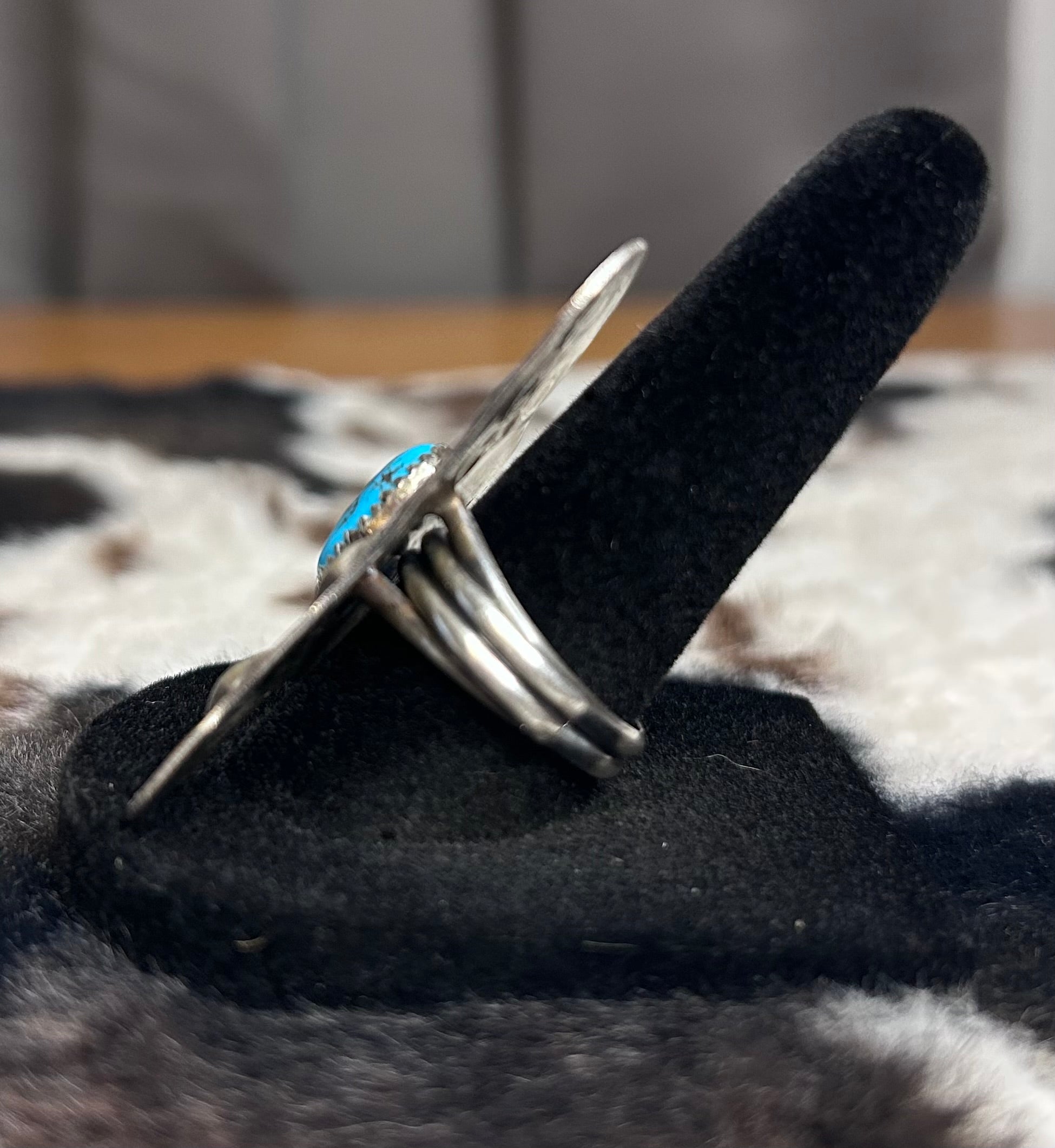 Navajo Handmade Turquoise Cowboy Hat Ring Adjustable by Tim Yazzie