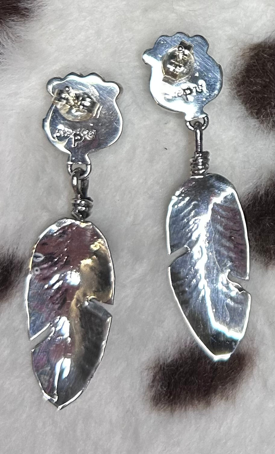 Navajo Handmade Turquoise Feather Stud Earrings by Dorothy Pozernick
