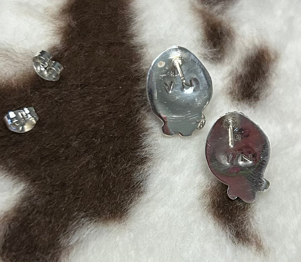 Navajo Handmade Kingman Turquoise Stud Earrings by Victor Nez
