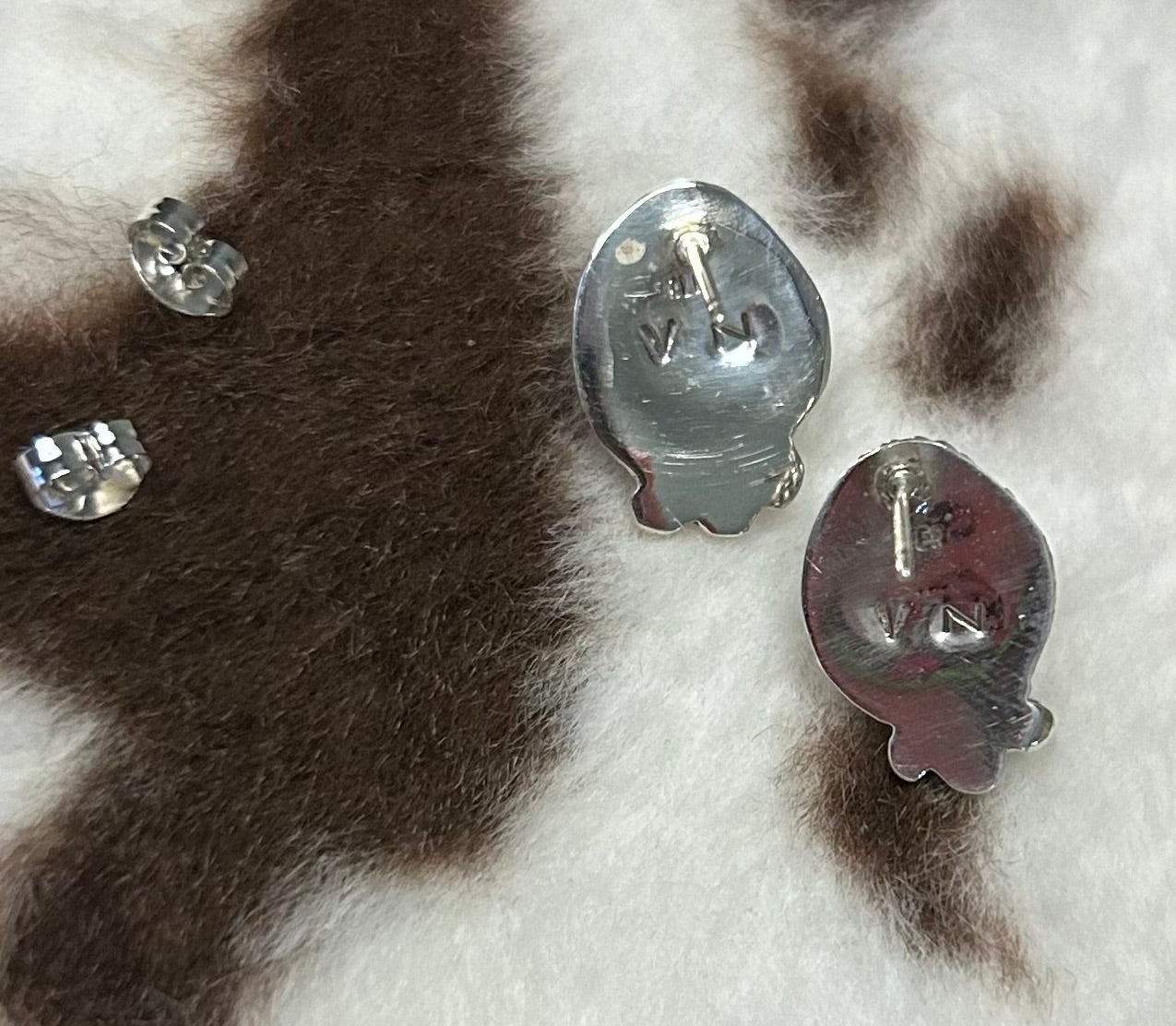 Navajo Handmade Kingman Turquoise Stud Earrings by Victor Nez