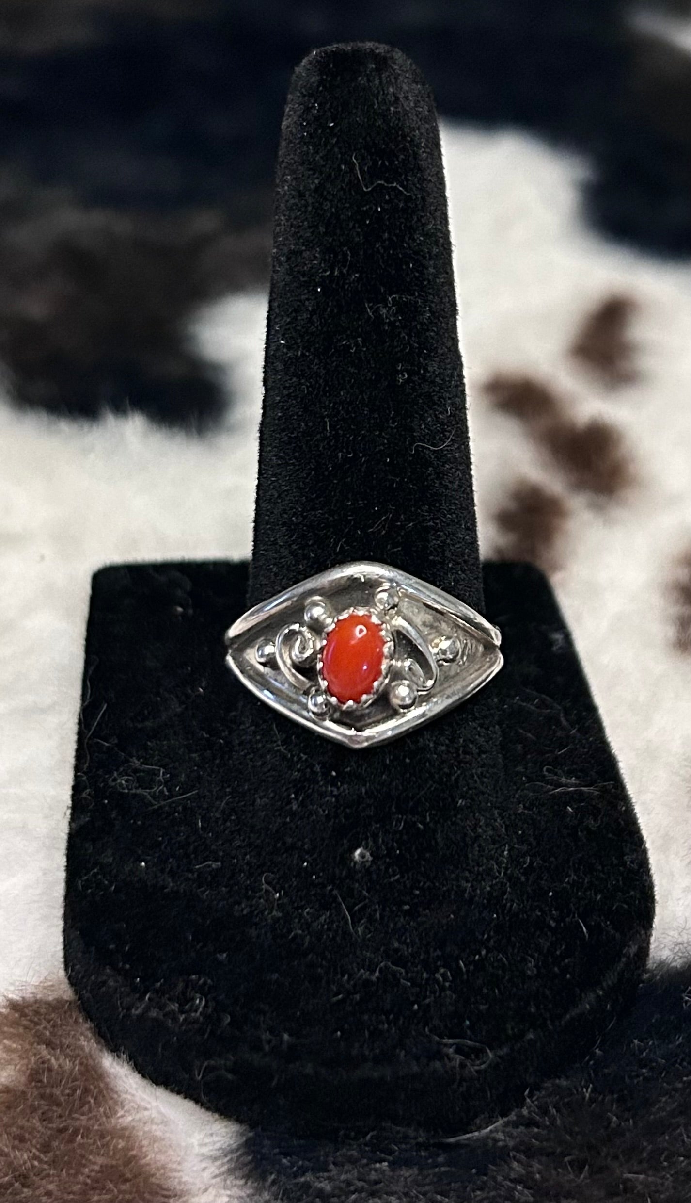 Navajo Handmade Coral Ring by Annette Chiquito