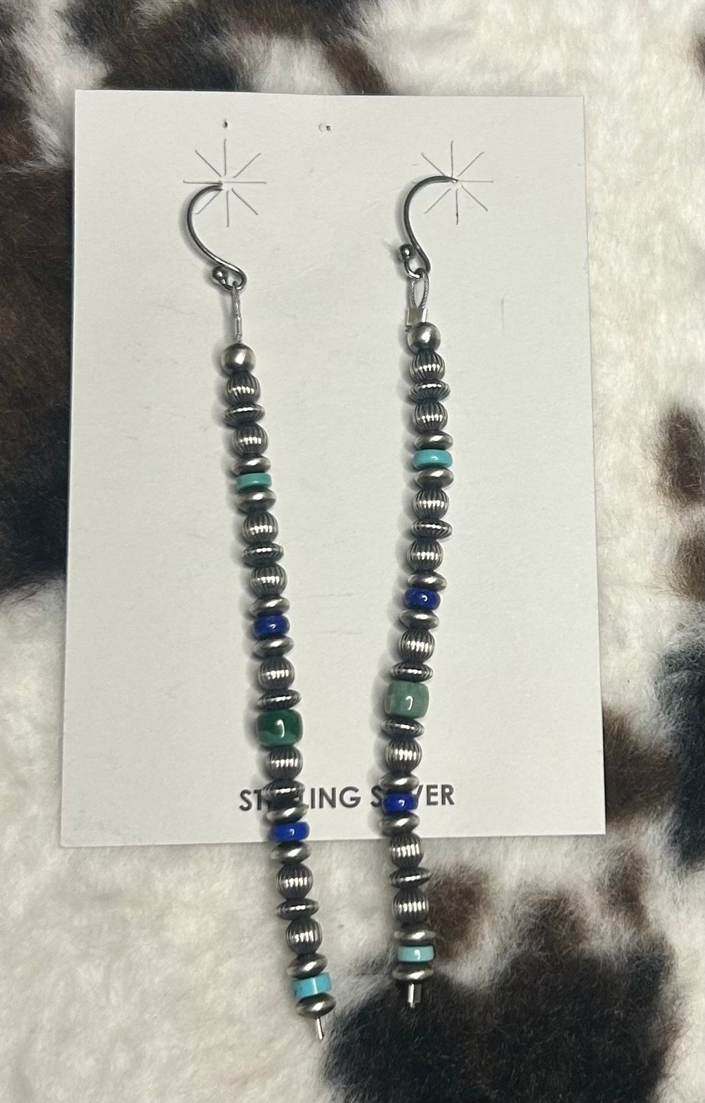 Sterling Silver Machine Made Pearl Turquoise and Lapis Earrings
