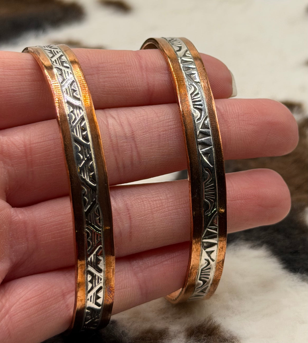 Navajo Handmade Sterling and Copper Cuff Bracelets by Wylie Secatero