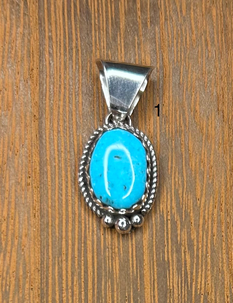 Navajo Handmade Kingman Turquoise Pendant by Alice Johnson