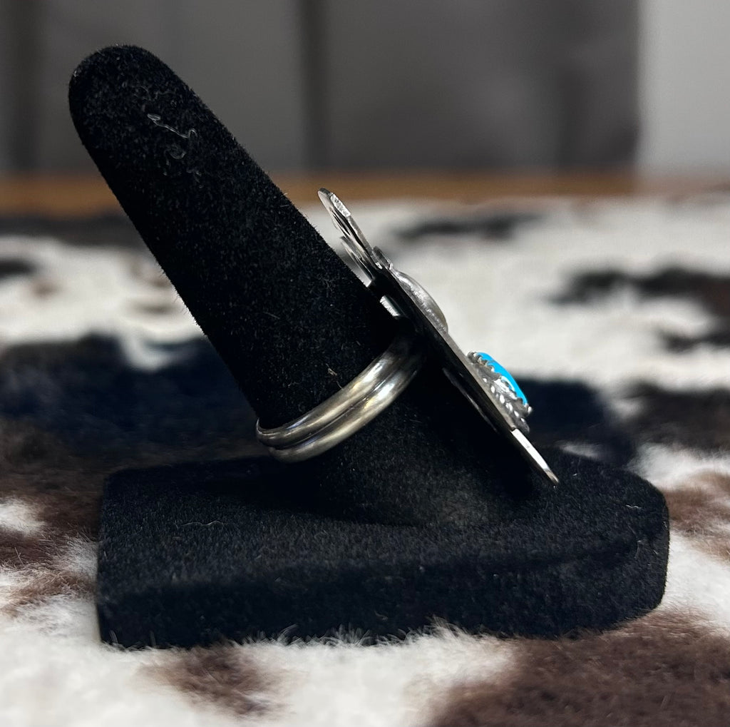 Navajo Handmade Turquoise Thunderbird Ring Adjustable by Tim Yazzie