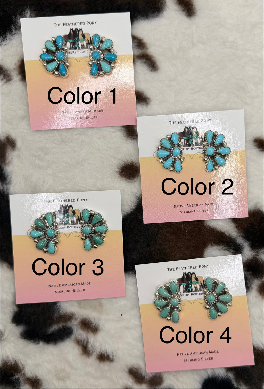 Zuni Handmade Kingman Half Cluster Earrings by Alicia Wilson