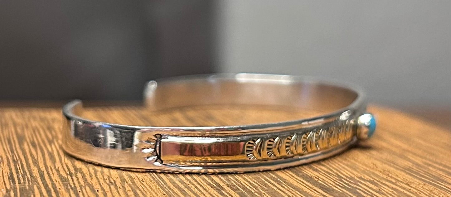 Navajo Handmade Turquoise and Gold-Filled
Sterling Bracelet by Juanita Pino