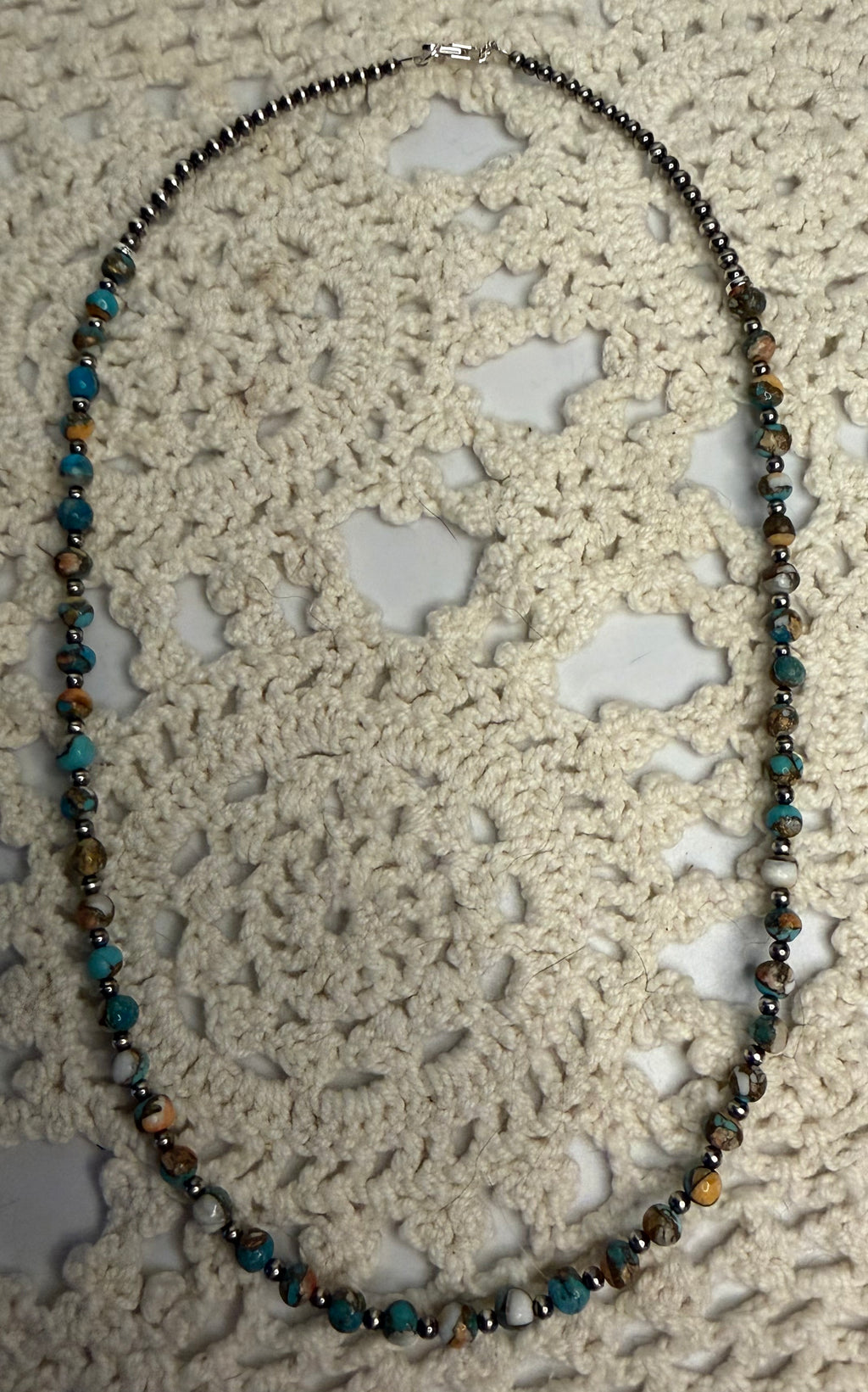Spiny Oyster Shell and Kingman Machine Made Pearls Necklace