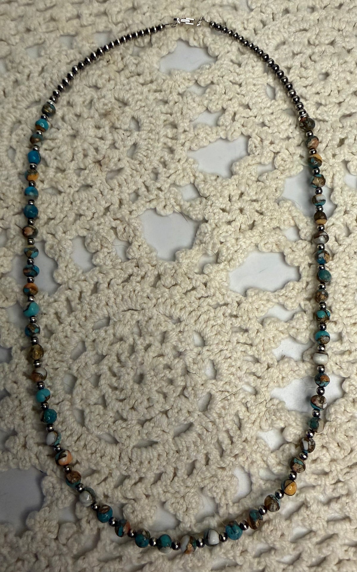 Spiny Oyster Shell and Kingman Machine Made Pearls Necklace
