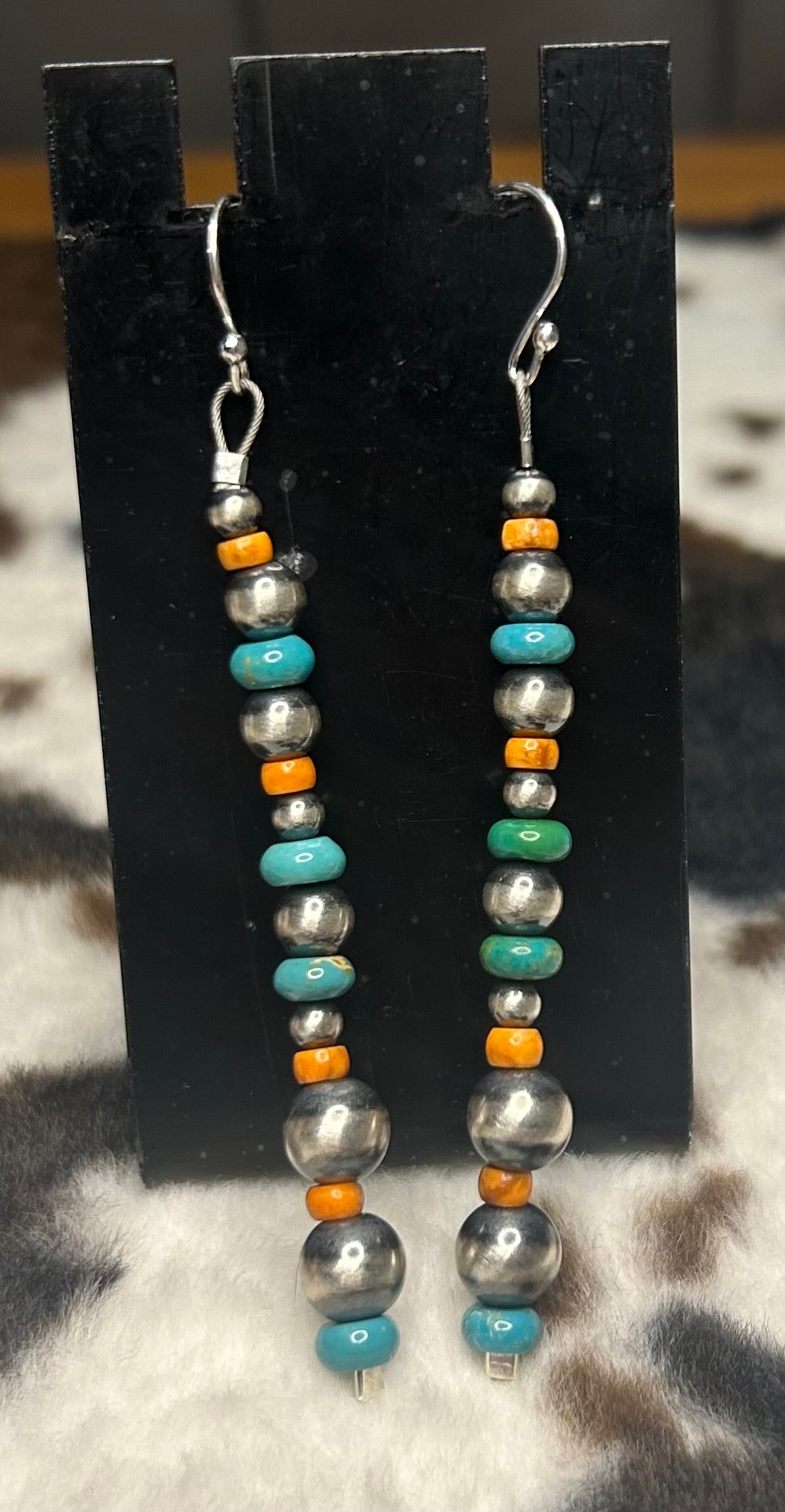 Sterling Silver Machine Made Pearl Turquoise and Spiny Oyster Earrings