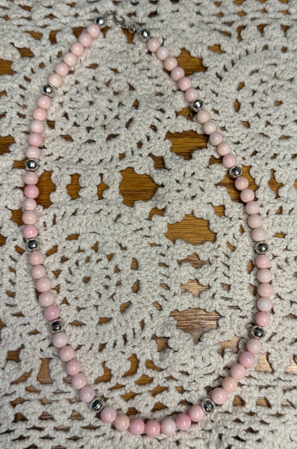 Navajo Made Pink Conch and Seamed Pearl Beaded Necklace by Naomi Garcia