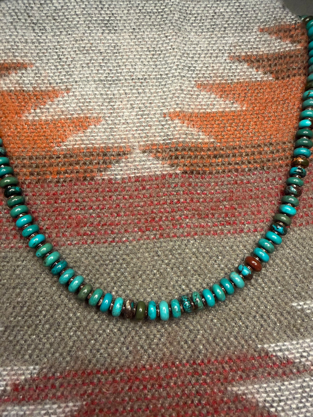 Navajo Made Natural Turquoise Heishi Necklace By Valarie Johnson