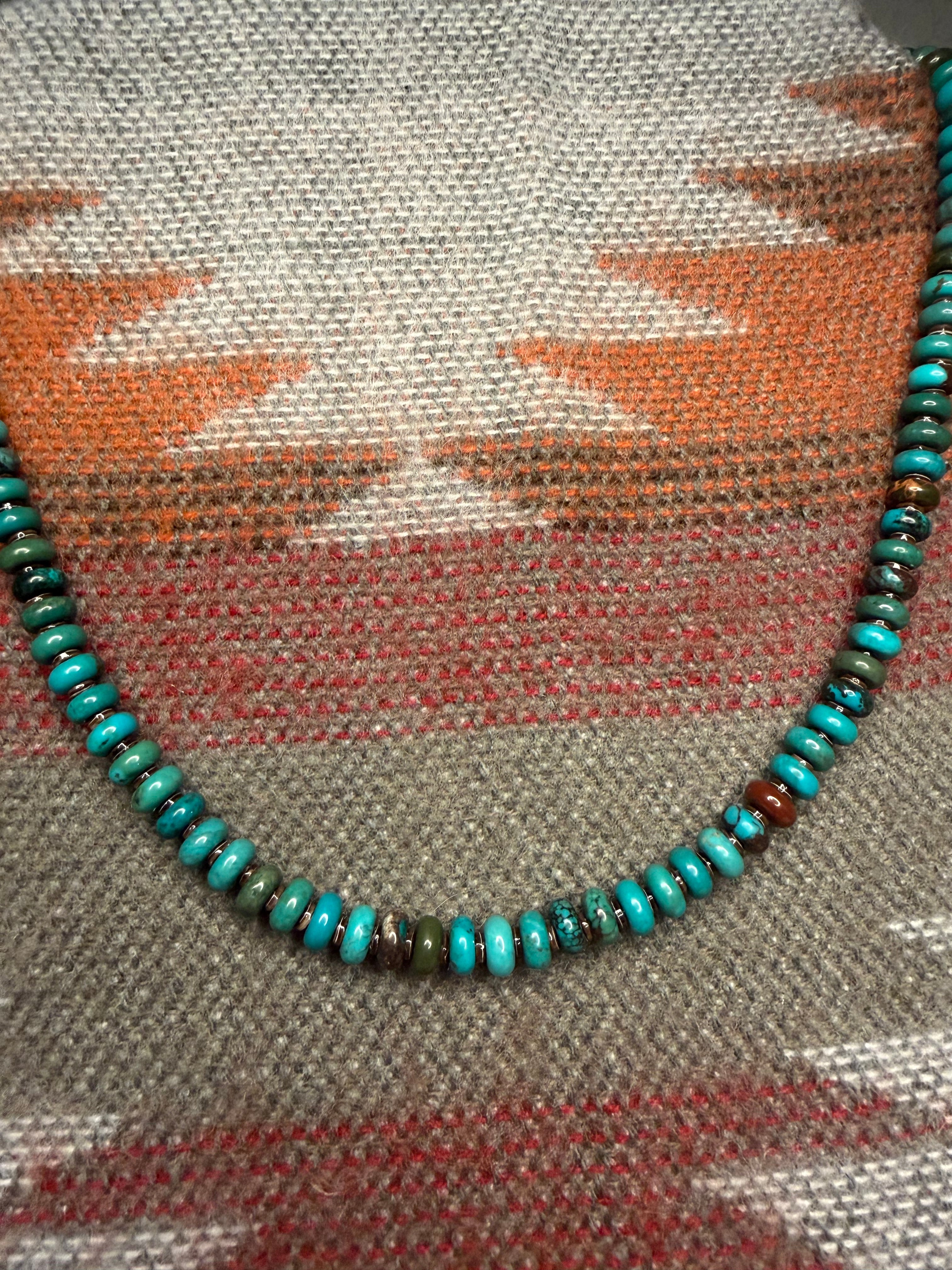 Navajo Made Natural Turquoise Heishi Necklace By Valarie Johnson