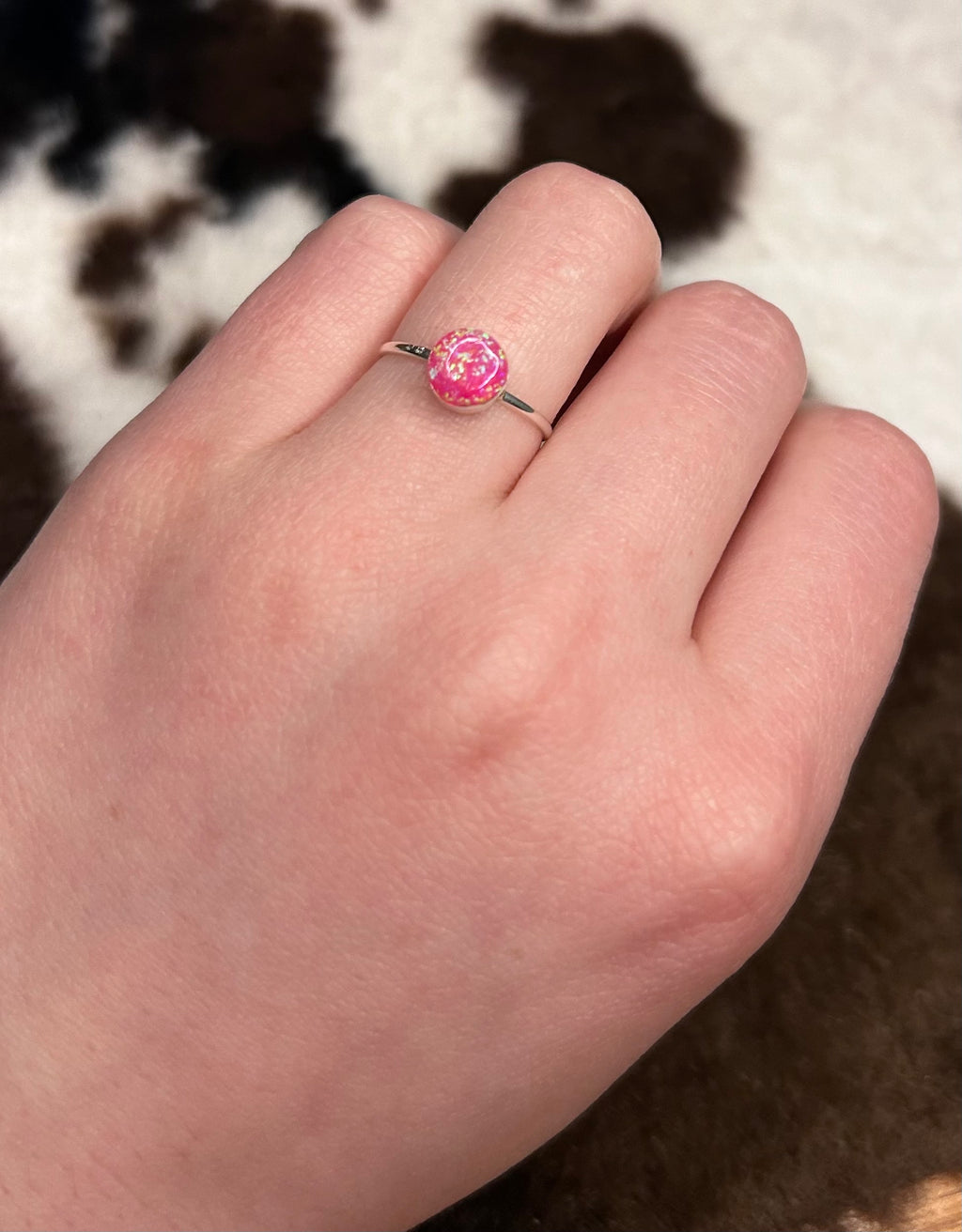 Zuni Handmade Round Pink Opal Ring by Richard and Trista Siow.
