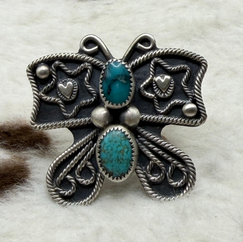 Navajo Handmade Butterfly Turquoise Ring By Ronnie Martinez